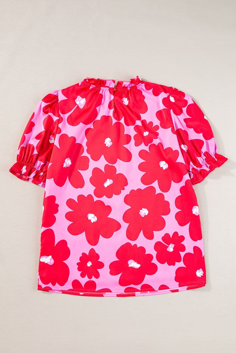 image-Green Floral Puff Sleeve Frill Neckline Blouse