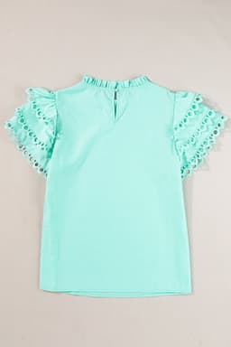 image-Beau Blue Layered Ric Rac Cap Sleeve Filled Neck Blouse