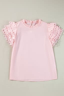 image-Beau Blue Layered Ric Rac Cap Sleeve Filled Neck Blouse