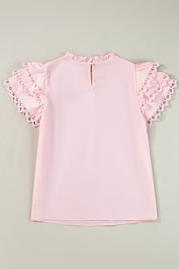 image-Beau Blue Layered Ric Rac Cap Sleeve Filled Neck Blouse