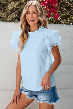 image-Beau Blue Layered Ric Rac Cap Sleeve Filled Neck Blouse