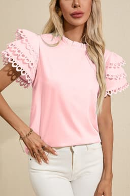image-Beau Blue Layered Ric Rac Cap Sleeve Filled Neck Blouse
