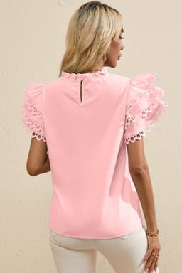 image-Beau Blue Layered Ric Rac Cap Sleeve Filled Neck Blouse