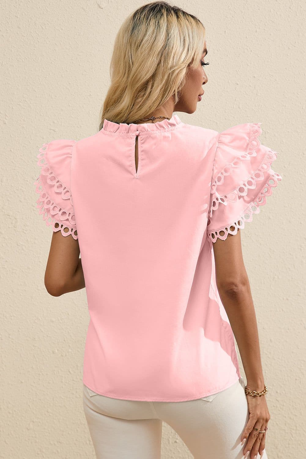 image-Beau Blue Layered Ric Rac Cap Sleeve Filled Neck Blouse