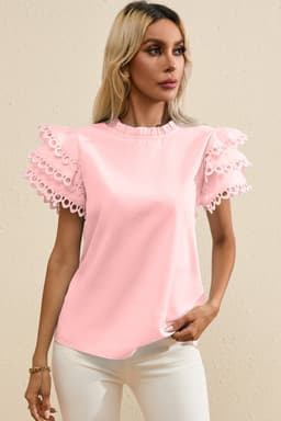 image-Beau Blue Layered Ric Rac Cap Sleeve Filled Neck Blouse