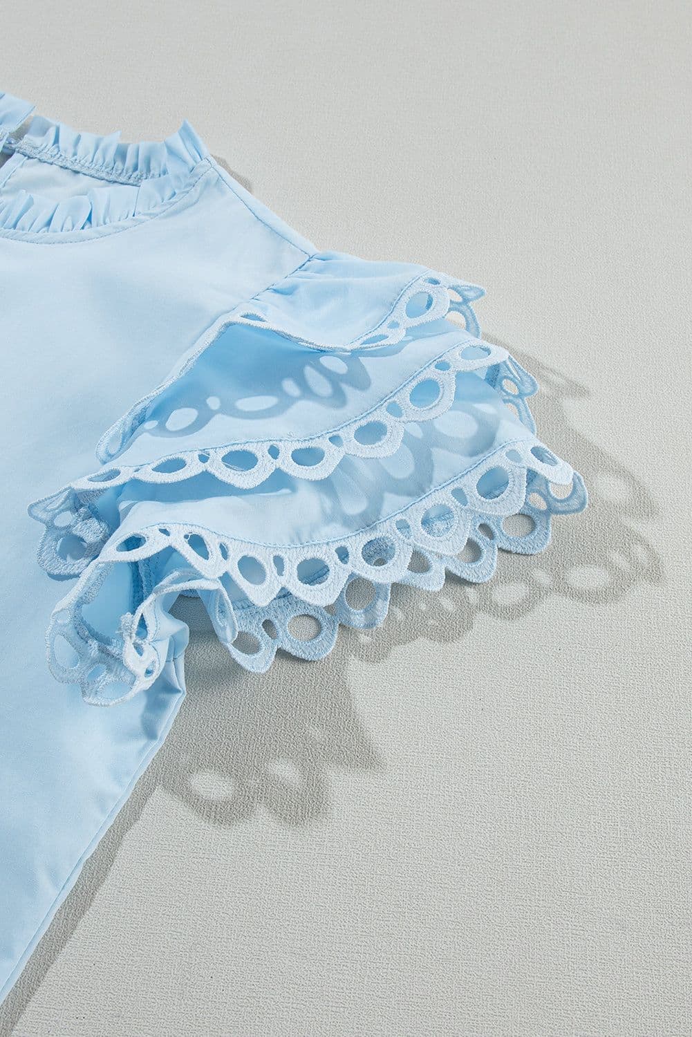 image-Beau Blue Layered Ric Rac Cap Sleeve Filled Neck Blouse