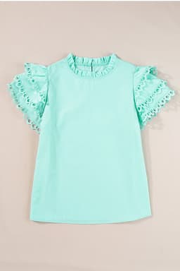 image-Beau Blue Layered Ric Rac Cap Sleeve Filled Neck Blouse