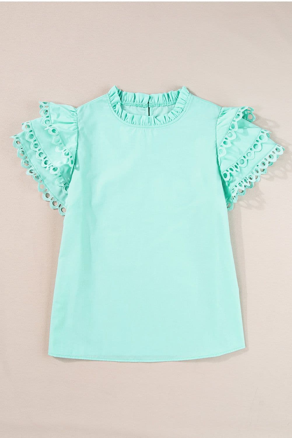 image-Beau Blue Layered Ric Rac Cap Sleeve Filled Neck Blouse