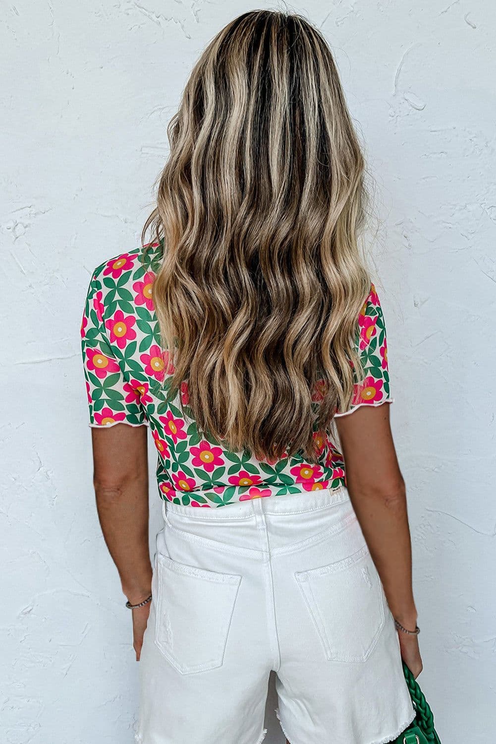 image-Fiery Red Retro Floral Print Crew Neck T Shirt