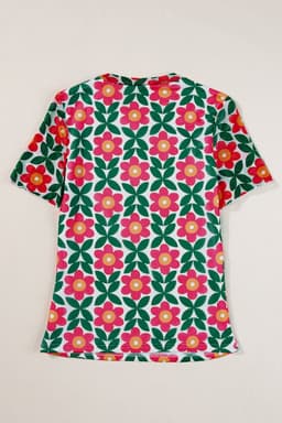 image-Fiery Red Retro Floral Print Crew Neck T Shirt