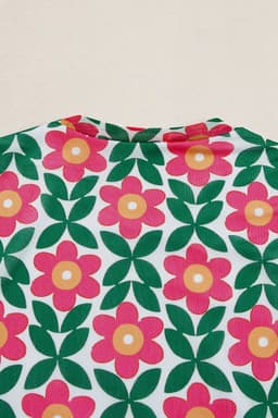 image-Fiery Red Retro Floral Print Crew Neck T Shirt