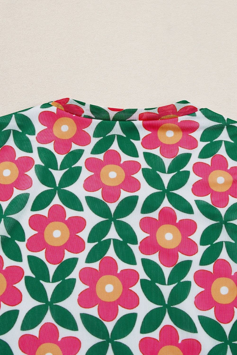 image-Fiery Red Retro Floral Print Crew Neck T Shirt