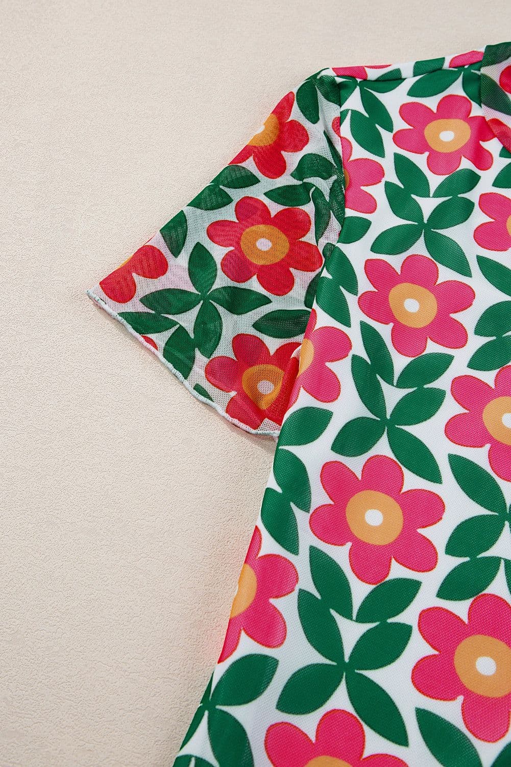 image-Fiery Red Retro Floral Print Crew Neck T Shirt