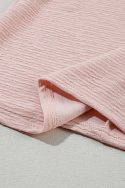 image-Light Pink Solid Textured Ruffled Short Sleeve Blouse