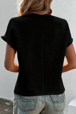 image-Light Pink Solid Textured Ruffled Short Sleeve Blouse