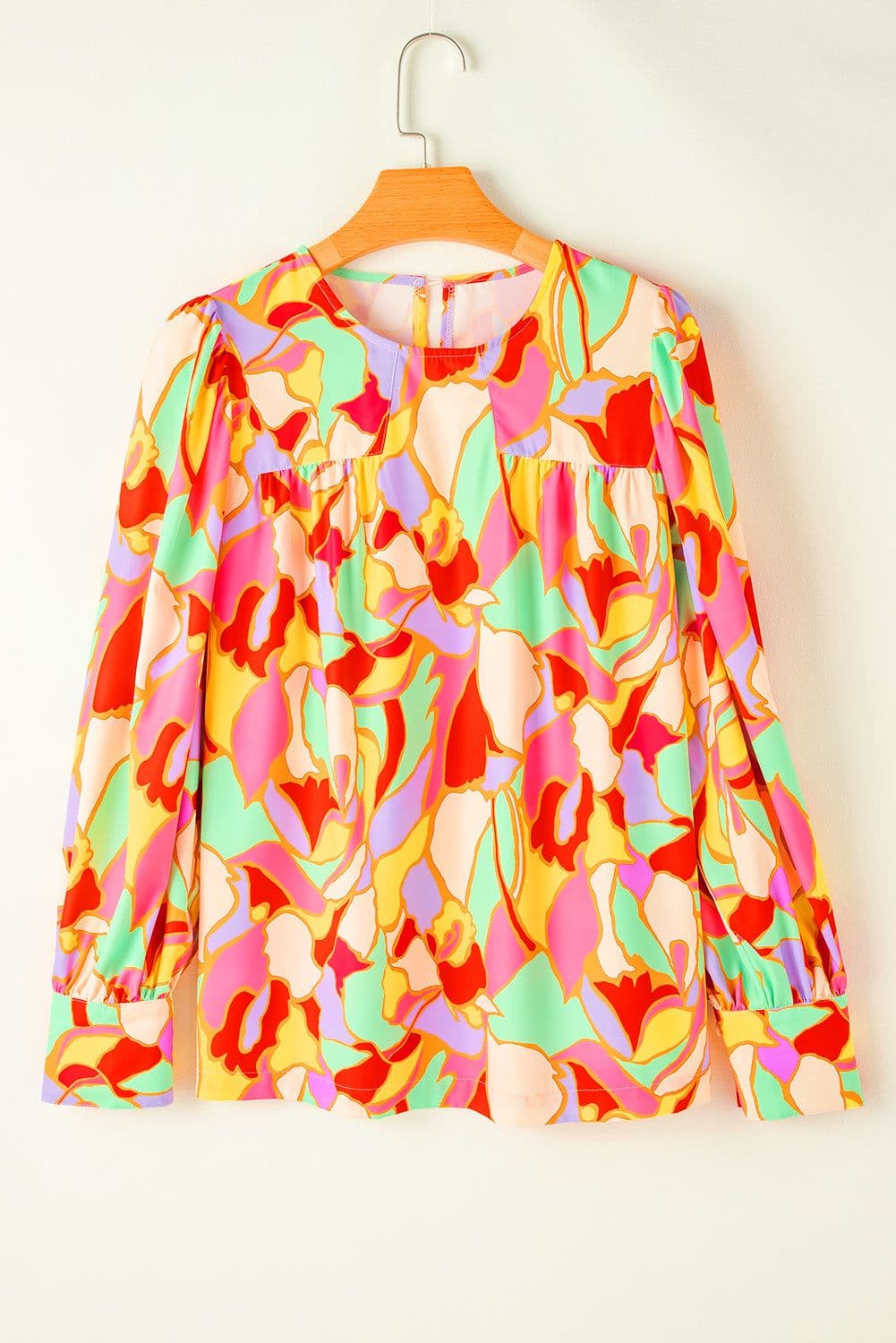 image-Yellow Abstract Print Puff Sleeve Blouse
