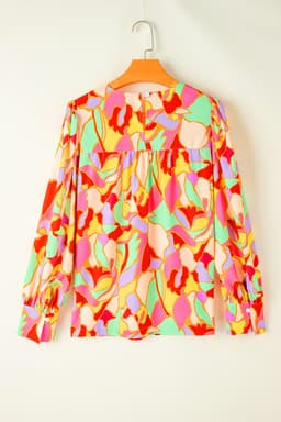 image-Yellow Abstract Print Puff Sleeve Blouse