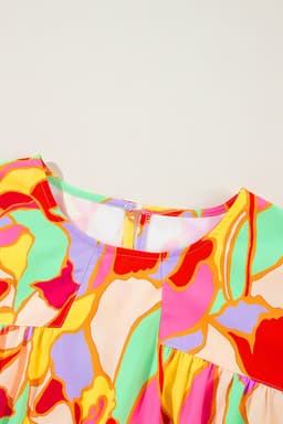 image-Yellow Abstract Print Puff Sleeve Blouse