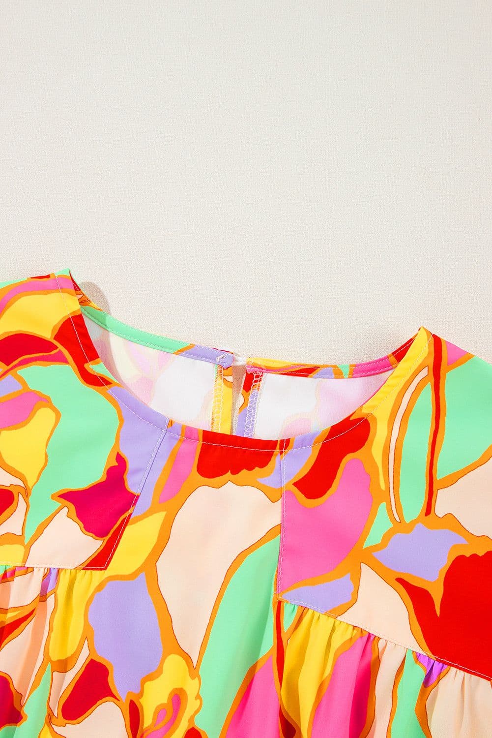 image-Yellow Abstract Print Puff Sleeve Blouse