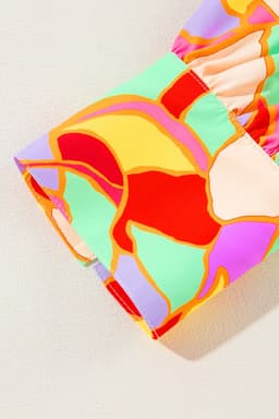 image-Yellow Abstract Print Puff Sleeve Blouse