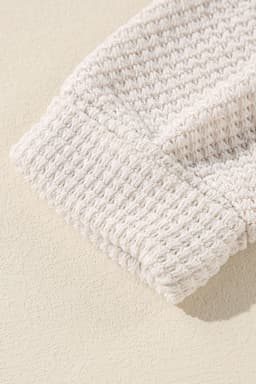 image-White Waffle Knit Side Slits Loose Fit V Neck Top