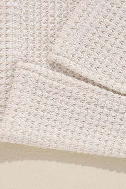 image-White Waffle Knit Side Slits Loose Fit V Neck Top