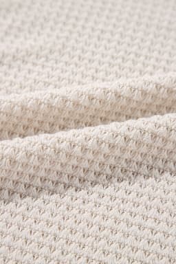 image-White Waffle Knit Side Slits Loose Fit V Neck Top