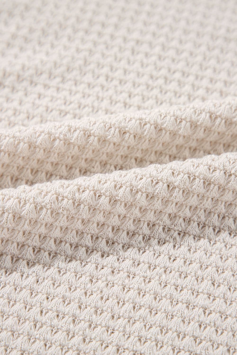image-White Waffle Knit Side Slits Loose Fit V Neck Top
