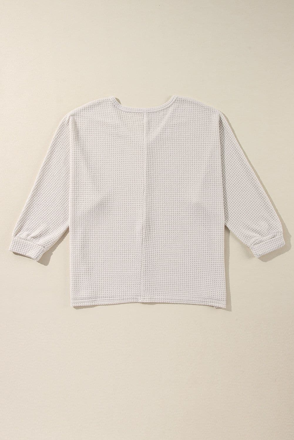image-White Waffle Knit Side Slits Loose Fit V Neck Top