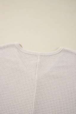 image-White Waffle Knit Side Slits Loose Fit V Neck Top