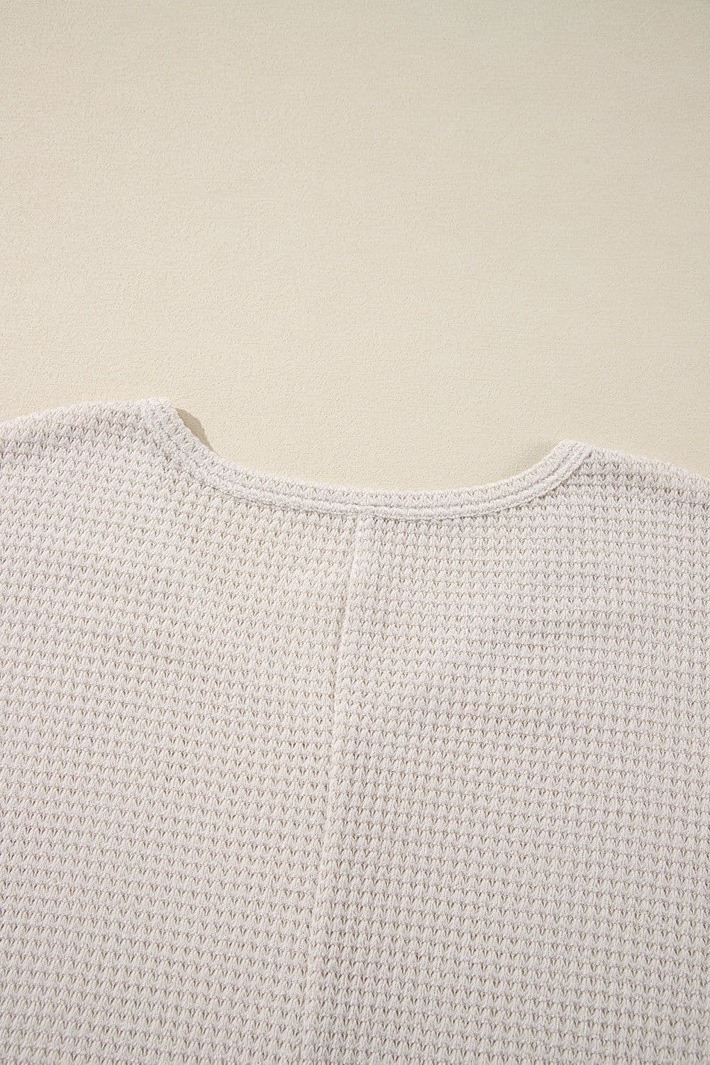 image-White Waffle Knit Side Slits Loose Fit V Neck Top