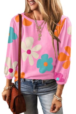 image-Apricot Cute Flower Print Bracelet Sleeve Top