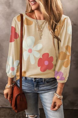 image-Apricot Cute Flower Print Bracelet Sleeve Top