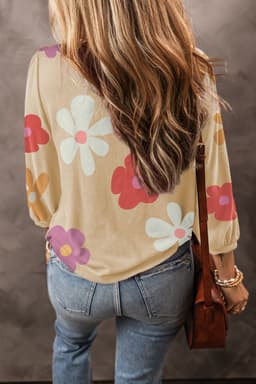 image-Apricot Cute Flower Print Bracelet Sleeve Top