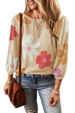 image-Apricot Cute Flower Print Bracelet Sleeve Top