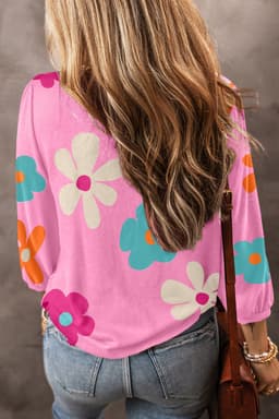 image-Apricot Cute Flower Print Bracelet Sleeve Top