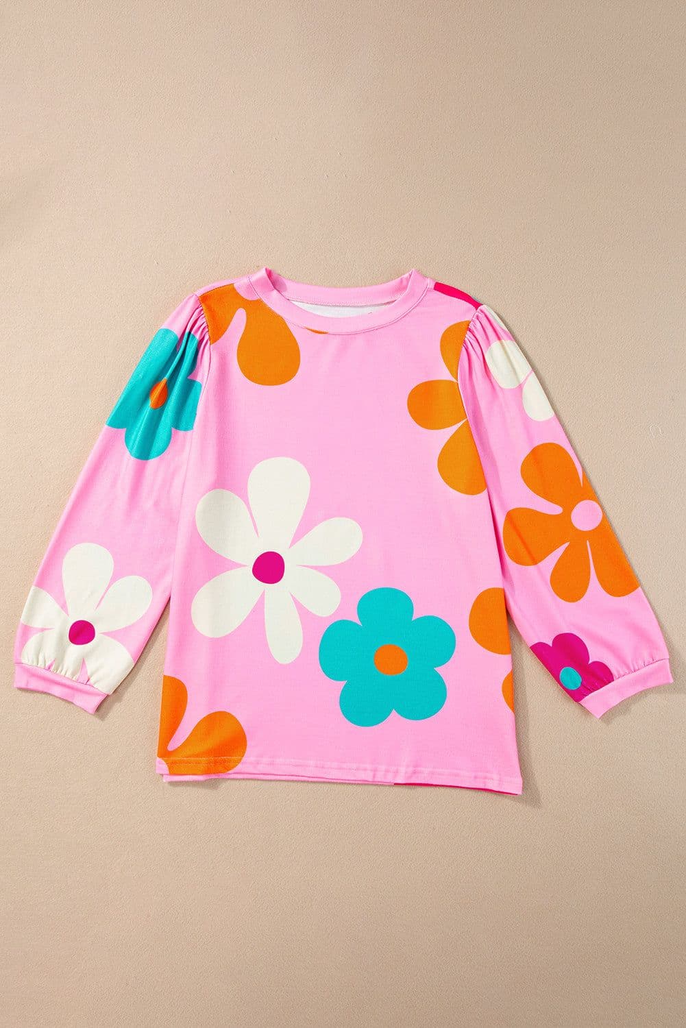 image-Apricot Cute Flower Print Bracelet Sleeve Top