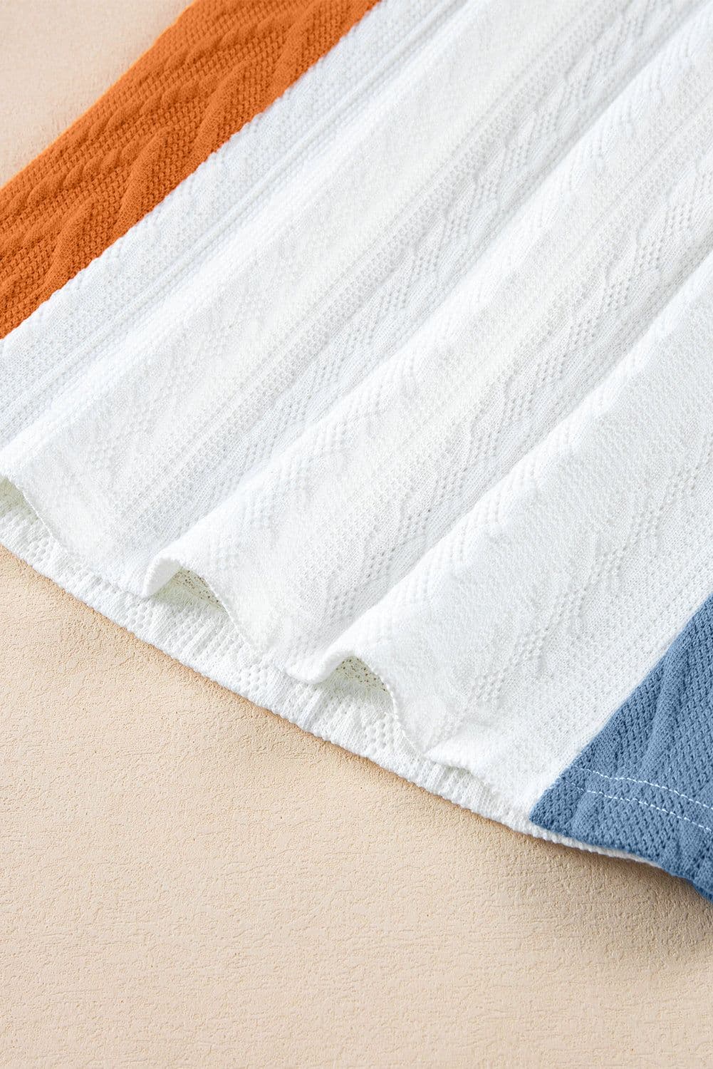 image-Light Blue Textured Color Block Loose Fit T Shirt