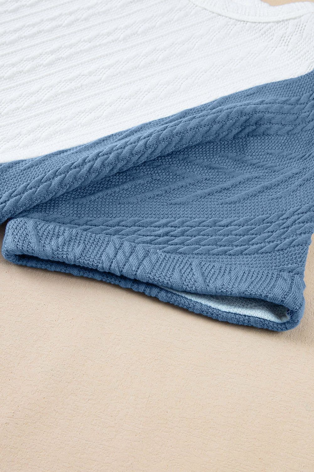 image-Light Blue Textured Color Block Loose Fit T Shirt