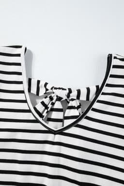 image-White Stripe Butterfly Sleeve V Neck Hollowed Knot Back T Shirt