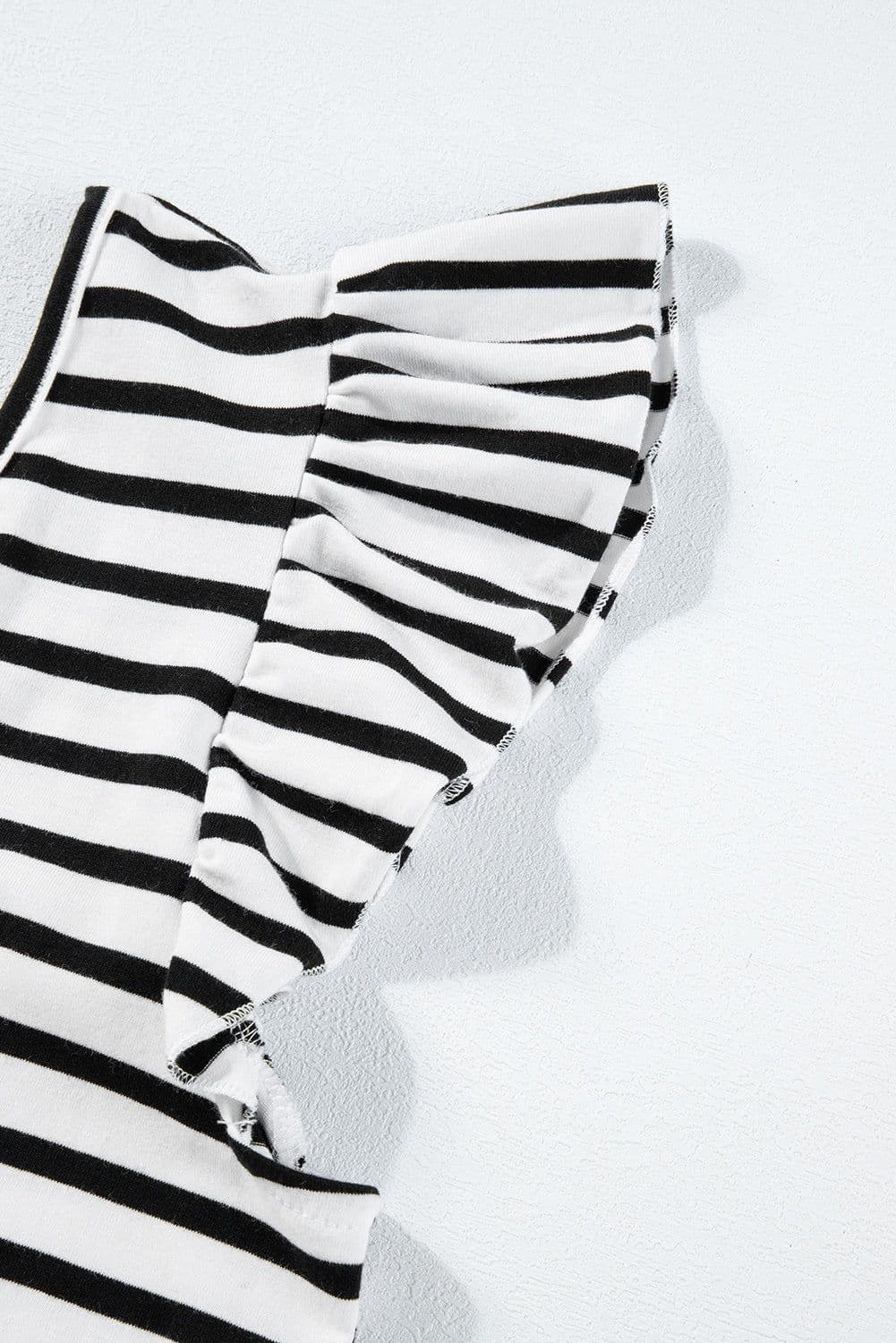 image-White Stripe Butterfly Sleeve V Neck Hollowed Knot Back T Shirt