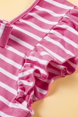 image-White Stripe Butterfly Sleeve V Neck Hollowed Knot Back T Shirt