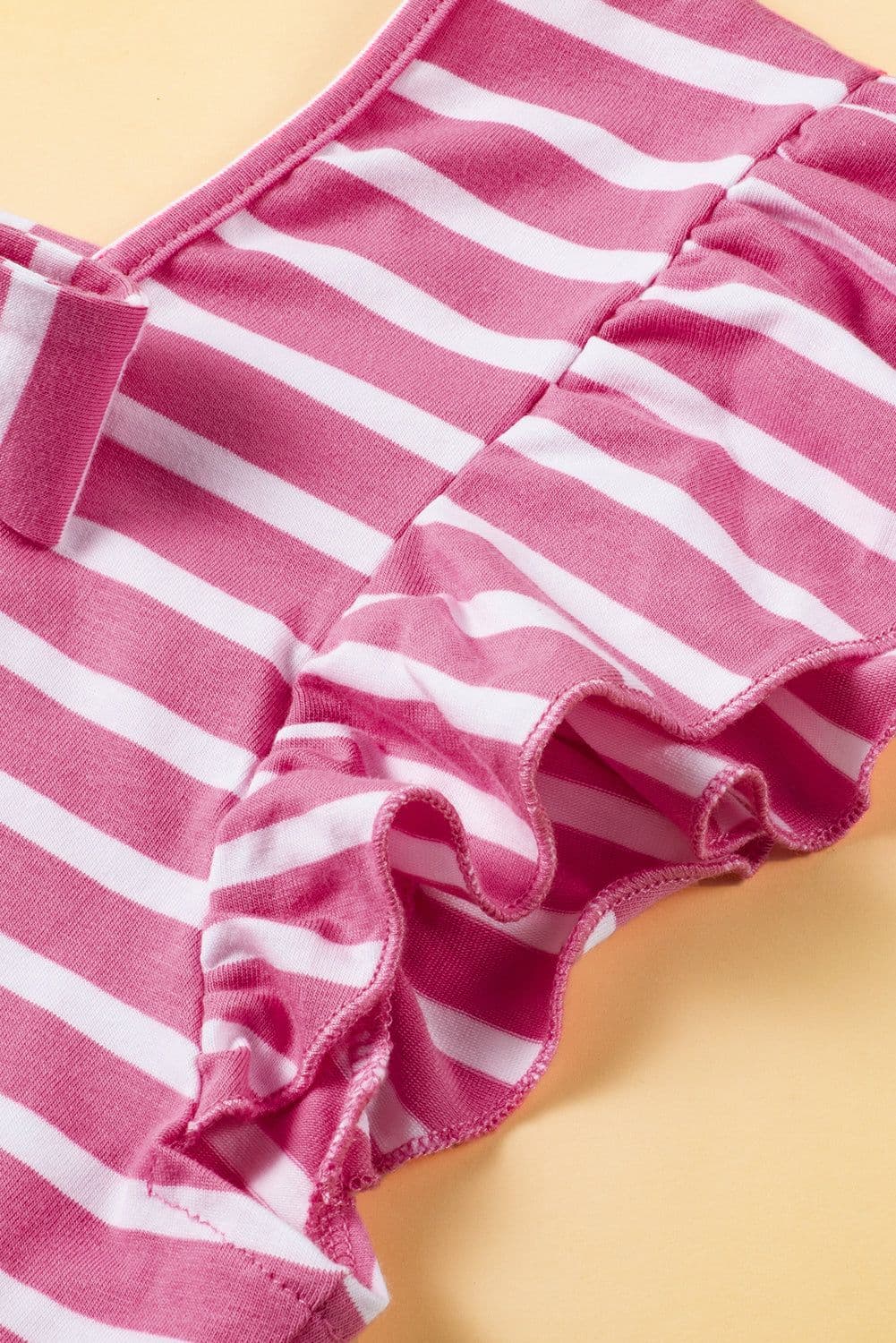 image-White Stripe Butterfly Sleeve V Neck Hollowed Knot Back T Shirt