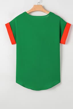 image-Rose Red Contrast Trim Color Block Front Zipped T Shirt