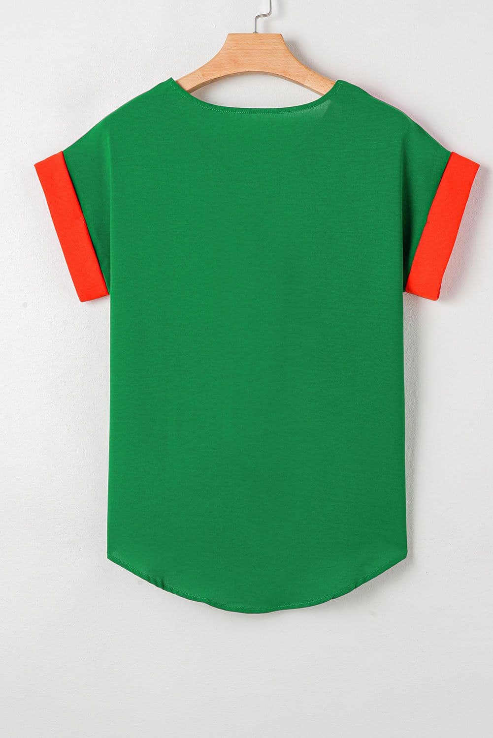 image-Rose Red Contrast Trim Color Block Front Zipped T Shirt