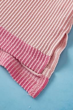 image-Bright Pink Textured Contrast Trim Round Neck T Shirt