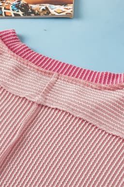 image-Bright Pink Textured Contrast Trim Round Neck T Shirt