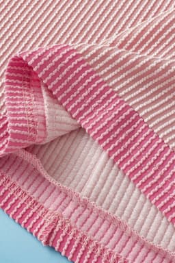 image-Bright Pink Textured Contrast Trim Round Neck T Shirt