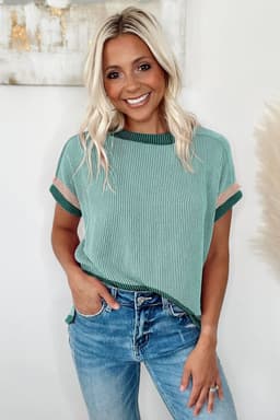 image-Bright Pink Textured Contrast Trim Round Neck T Shirt