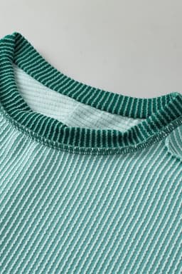image-Bright Pink Textured Contrast Trim Round Neck T Shirt